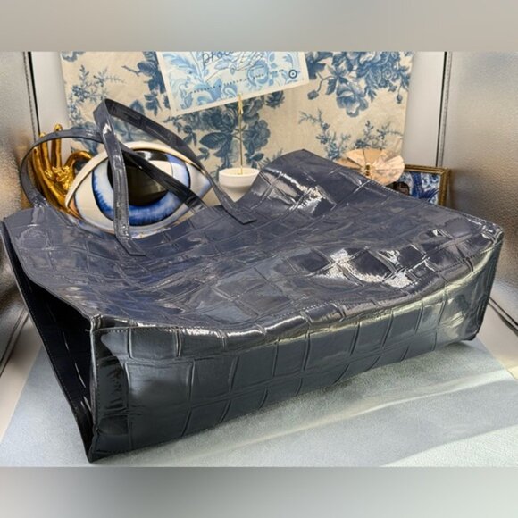 🆕 TED BAKER 🧿 NWOT Allicon Eco Leather Croc Icon Tote Bag, Dark Blue - Picture 11 of 11
